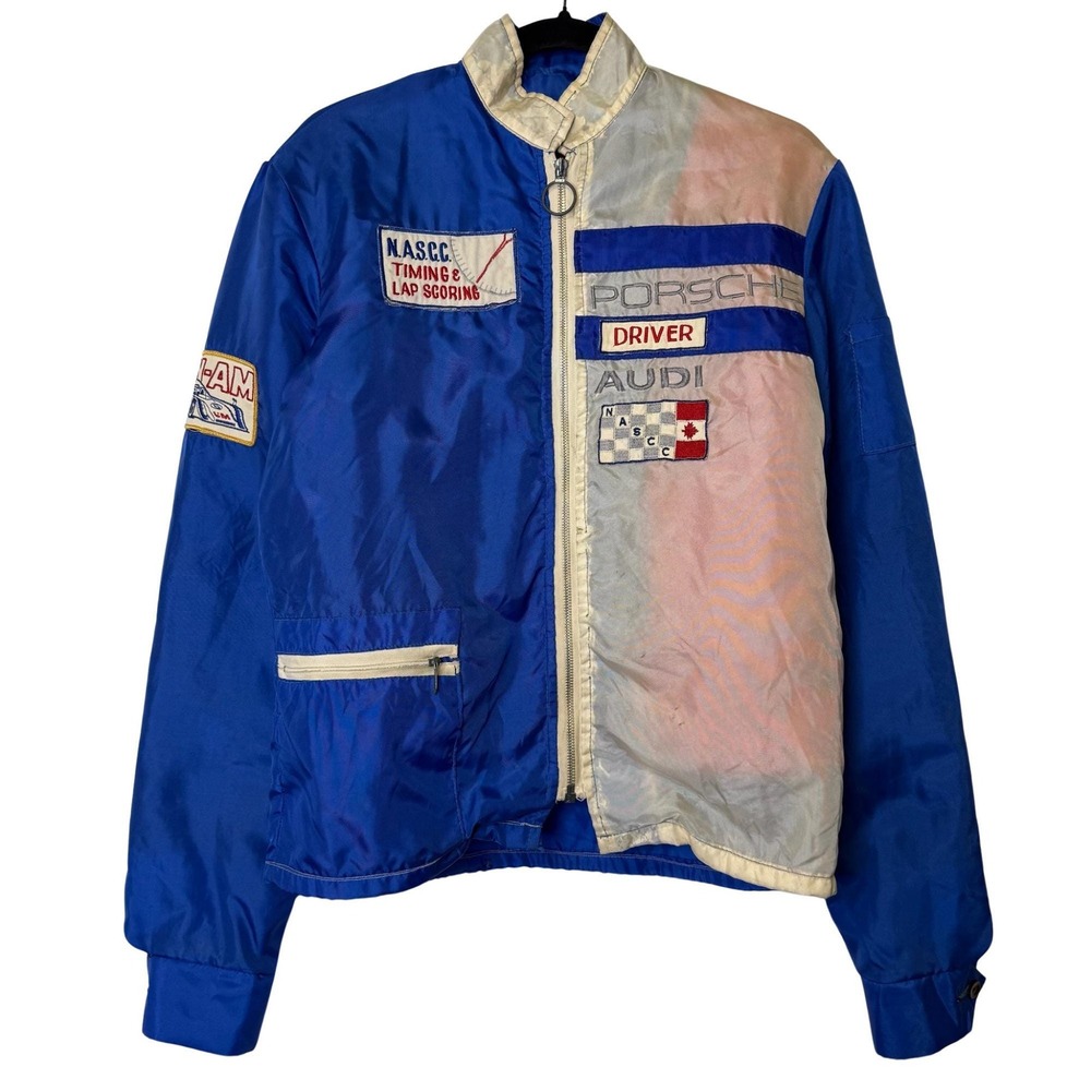 Vintage 70s 80s Porsche Racing DRIVER Jacket Audi Can-Am Blue Sz S